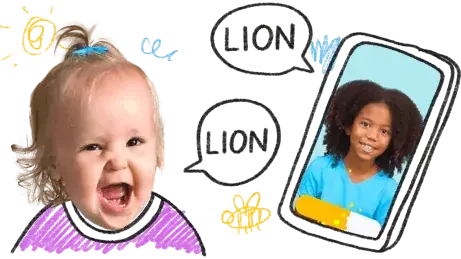 Un enfant et un aperçu de Speech Blubs sur un téléphone.