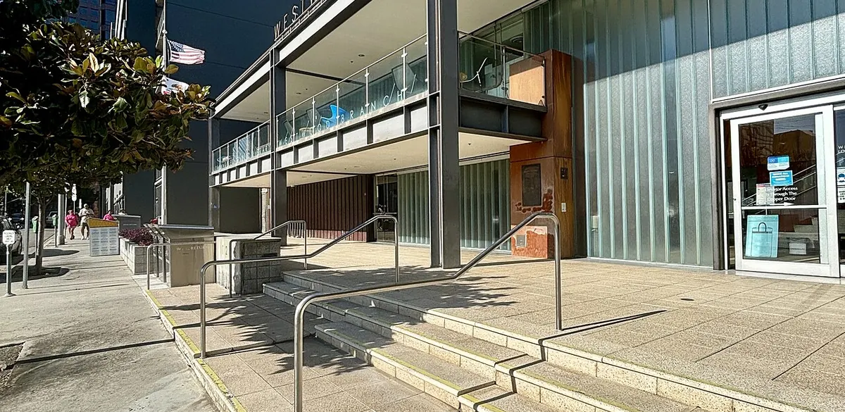 Exterior of Westwood Branch Library in Los Angeles.