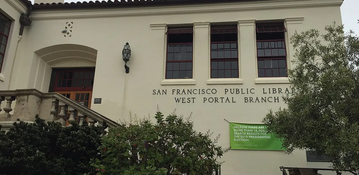 Exterior of West Portal Branch Library in San Francisco.