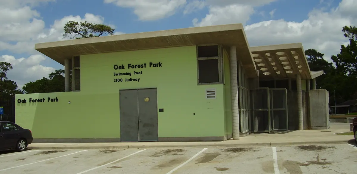 The pool building at Oak Forest Park, 2100 Judiway, in Houston.
